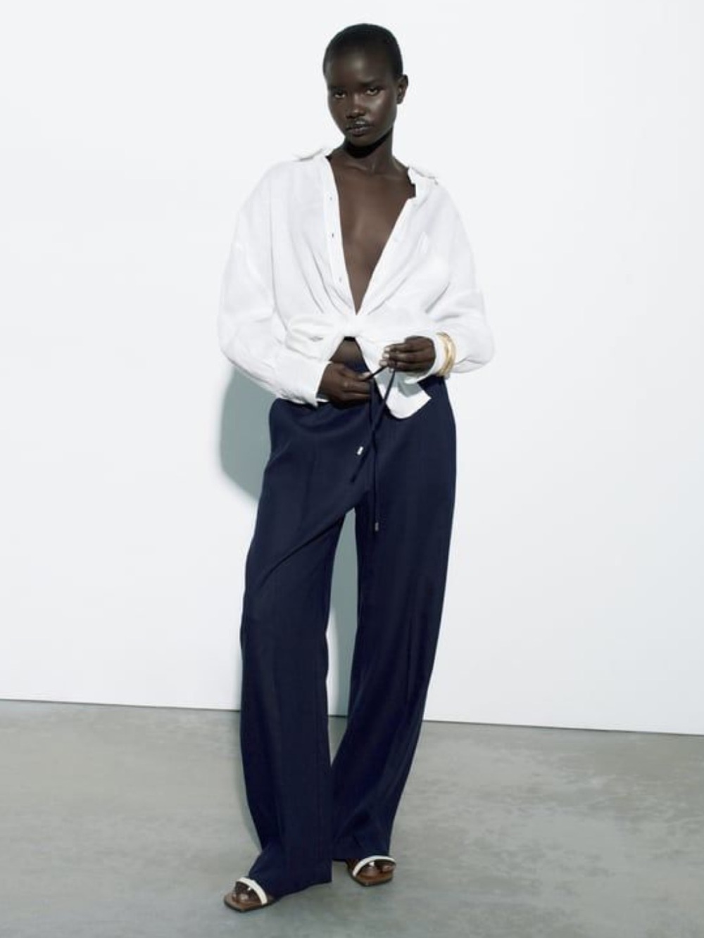 ZARA LINEN BLEND WIDE LEG PANTS size M